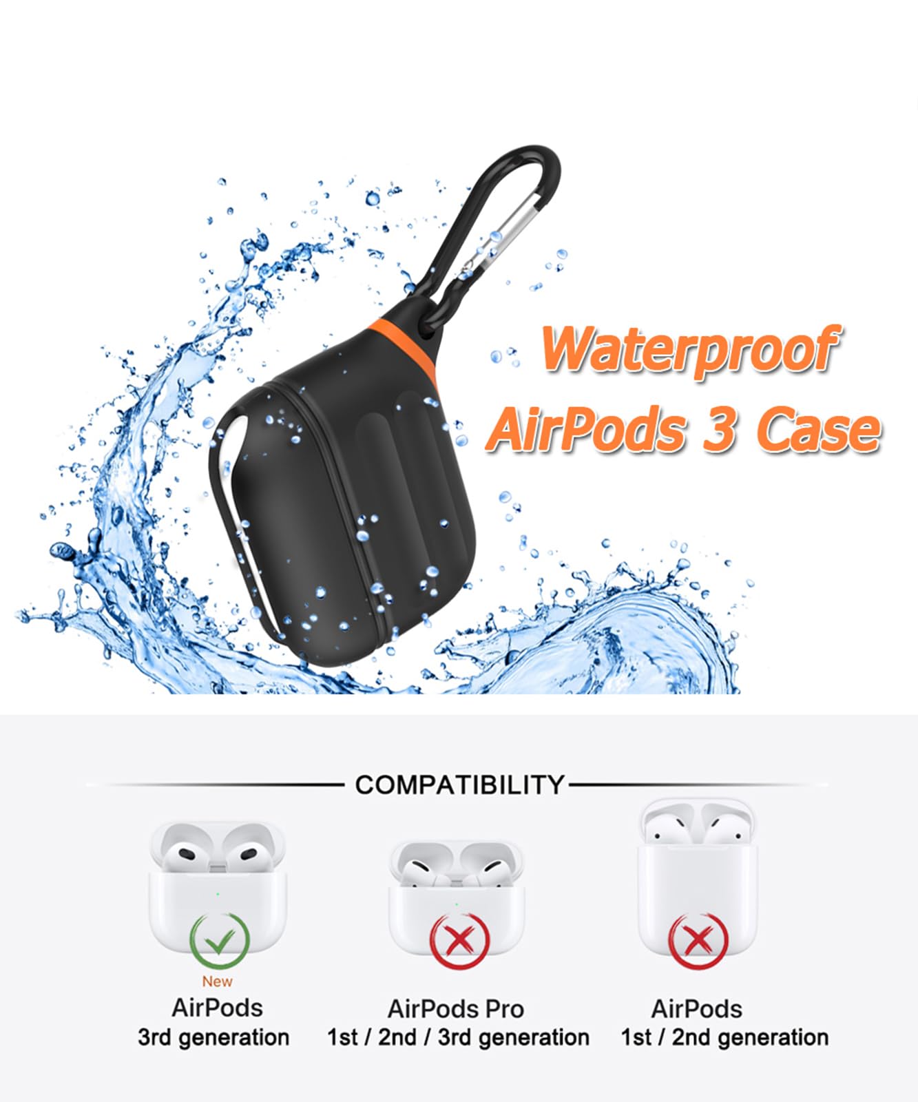 HALLEAST for AirPods 3 Case Waterproof, Front LED Visible & Support Wireless Charging, Protective Silicone Case Cover Compatible with for Apple