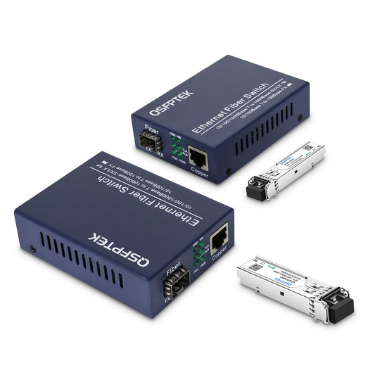 A Pair Gigabit Ethernet Media Converter, 10/100/1000Mbps Networks Ethernet to Fiber Media Converter, with 2pcs 1000Base-SX SFP Module (1.25Gb/s