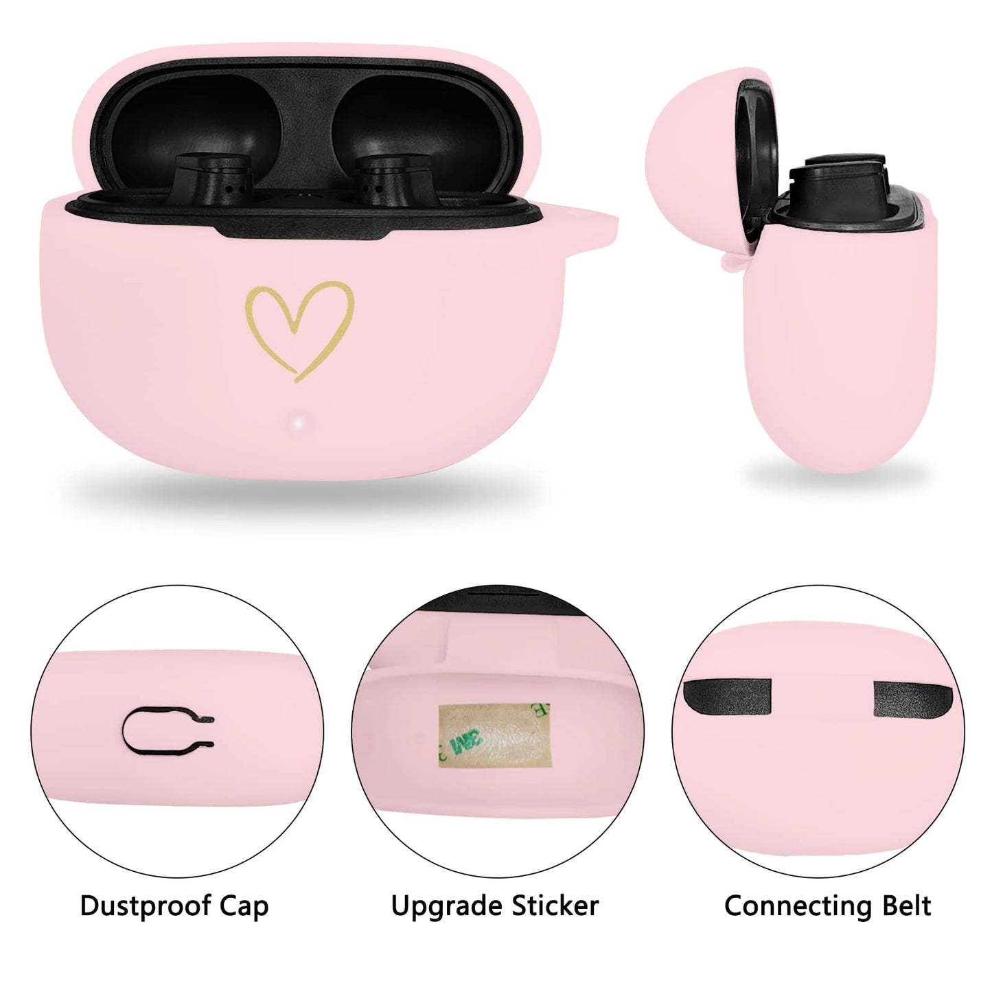 AIIEKZ Compatible with Beats Studio Buds 2021, Soft Silicone Case with Gold Heart Pattern for Beats Studio Buds Case with Cute Butterfly Keychain