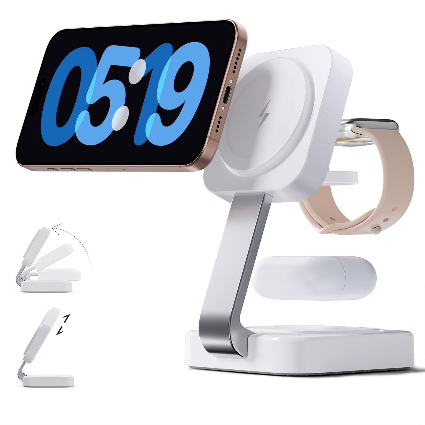 RYND 2026 Traveling Wireless Mag-Safe Fast Charging Station,Magnetic 3 in 1 Charger with iPhone 17 16 15 14 13 12 Pro Max Plus,Apple Watch Series