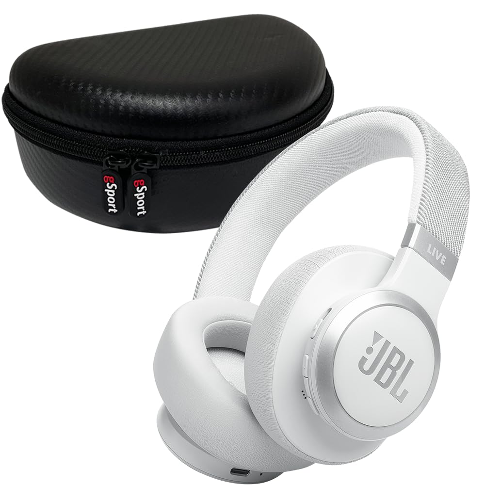 JBL Live 770NC Wireless Over Ear Noise Cancelling Headphone Bundle with gSport Case (White)