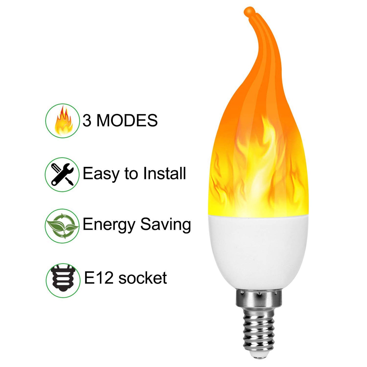 Venforze E12 3 Mode LED Candelabra Flame Light Bulbs 8 Pack, 1.2W Warm White, 1800k Candle Light, Flame Tip for Christmas Party Decorations