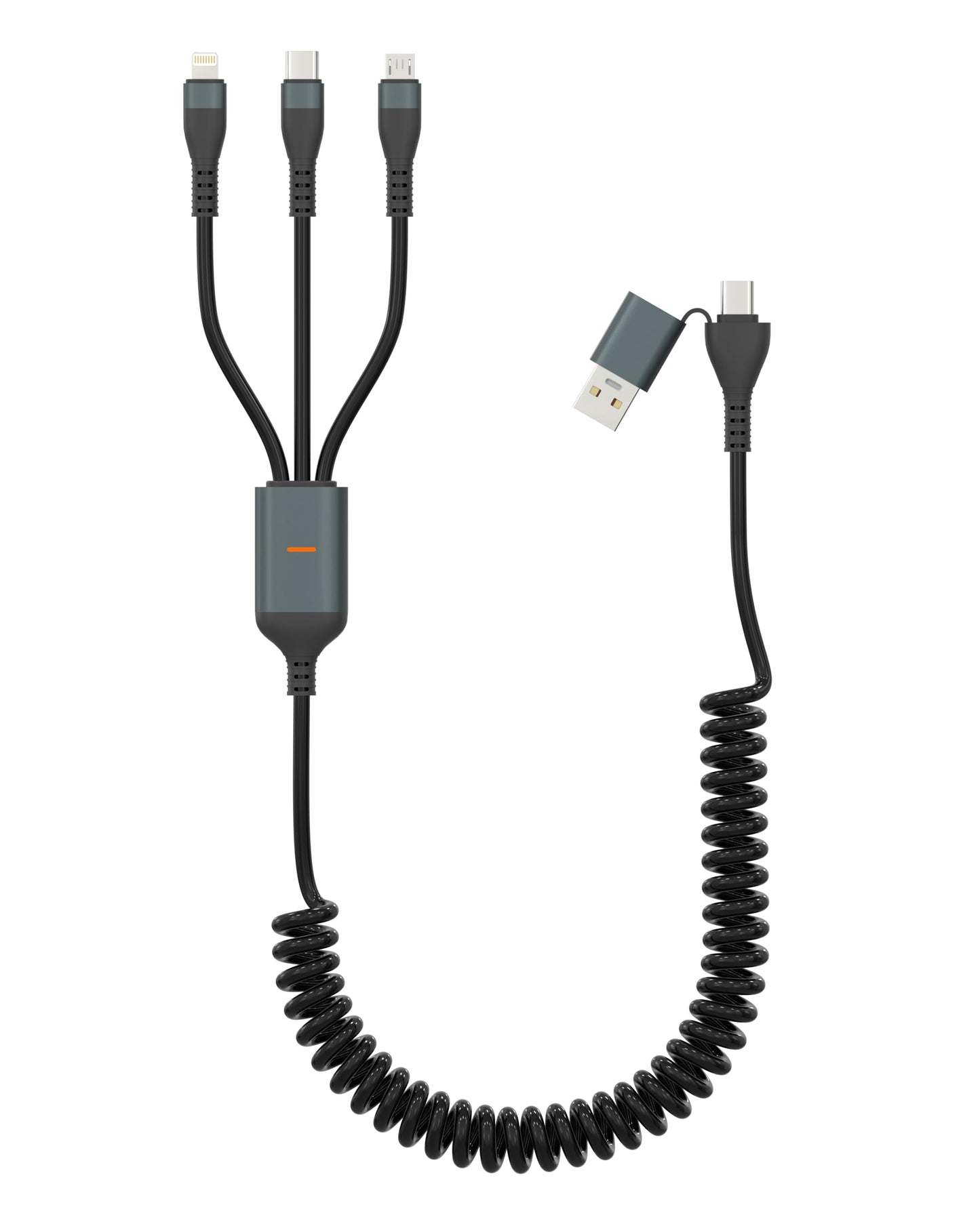 100W Coiled Multi Charging Cable - 5 in 1 USB A/ USB C to Type C/ Lightning/ Micro Three Cable [Fast Charging & Sync Data] Retractable Multiple