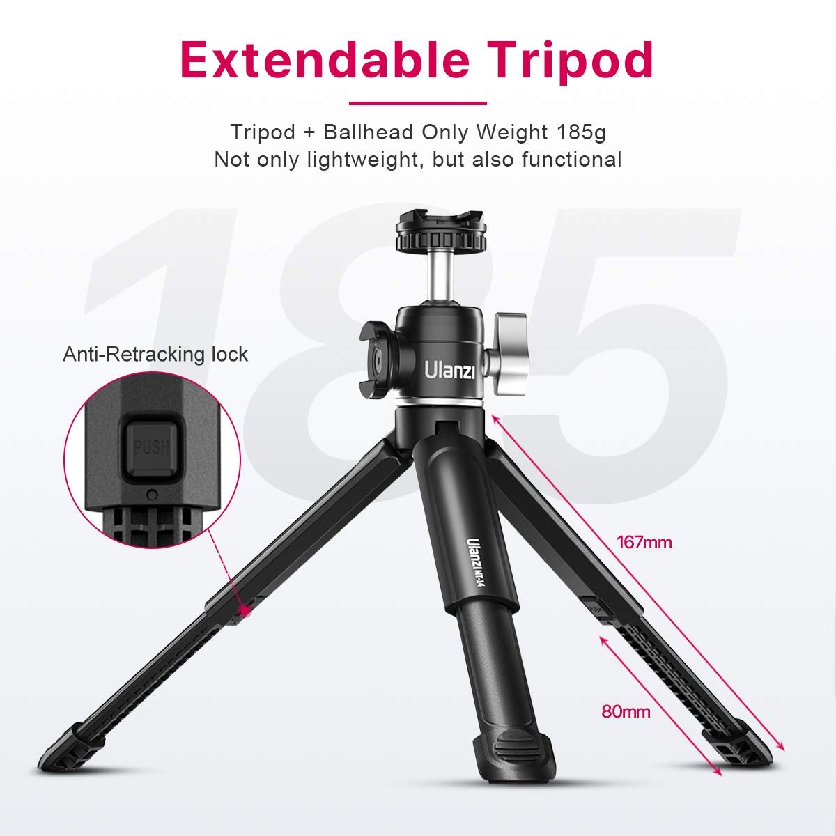 ULANZI Mini Camera Tripod with 360° Ball Head & Cold Shoe, Extendable Small Selfie Stick Tabletop Tripod Stand Handle Grip for Camera iPhone 11 Canon