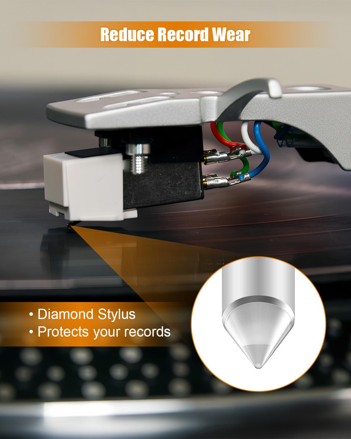 Silver Headshell, AT-3600L Magnetic Cartridge Compatible with Pioneer PLX-1000 PL-518 PL-530 PL-A35 PLX-500 PL-560 PL-200 PL-516 PL-255 PL-200X