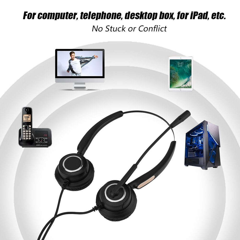 Sanpyl USB Call Center Office Headphone, Binaural Stretchable Over Ear Telephone Headset, Hands Call, Noise Cancelling Microphone, Mute Function