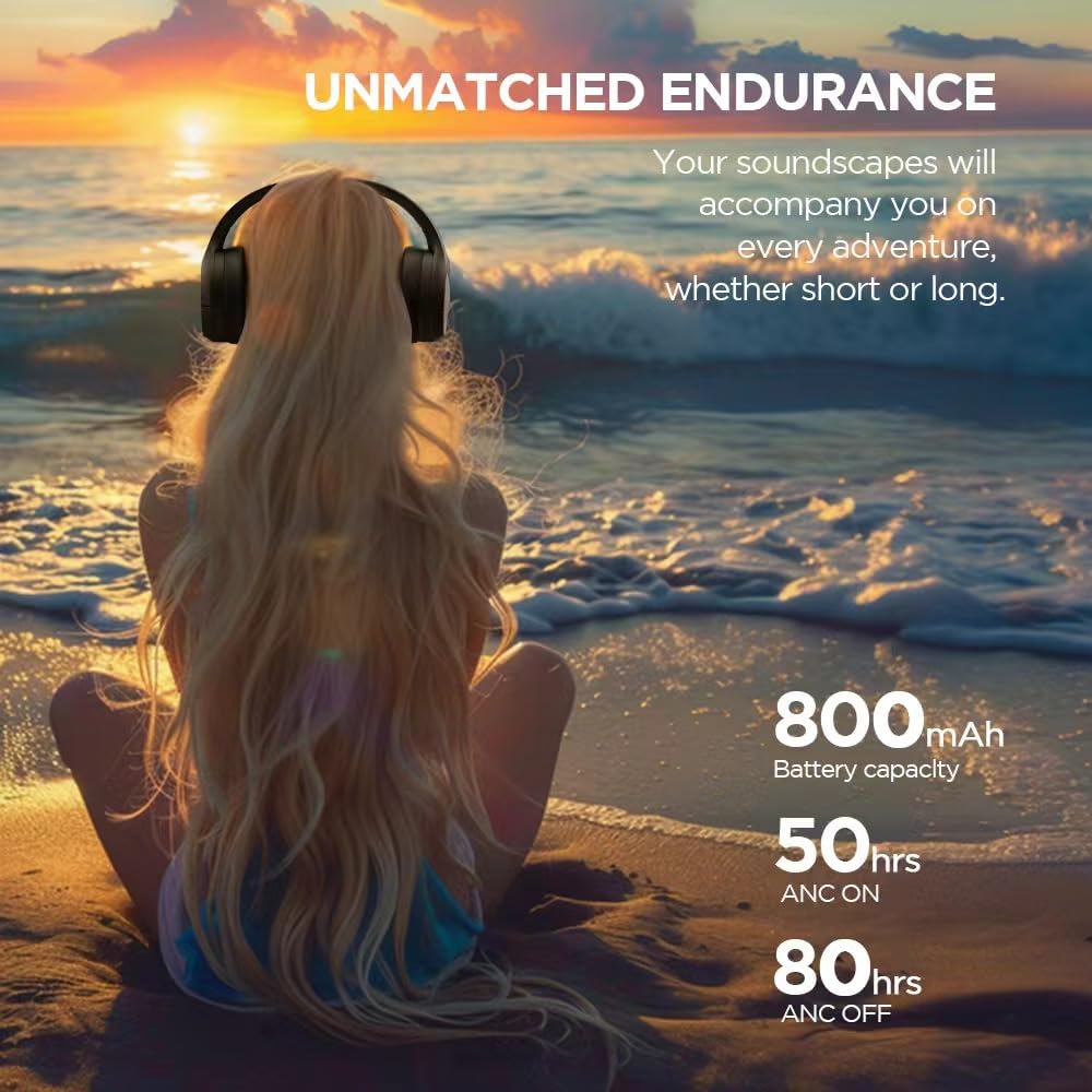 FocoMyLord Active Noise Cancelling Headphones with Transparency Mode, 80H Playtime Wireless Over Ear Bluetooth Headphones with ENC Microphone, Deep…