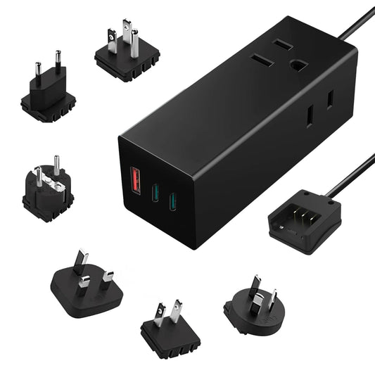 Ceptics 65W World Travel Adapter 3 USB Ports PD 3.0 Ultra Compact Charger 2 US Outlets [GaN Tech], Quick Type C, Charge Laptops, Cellphones…