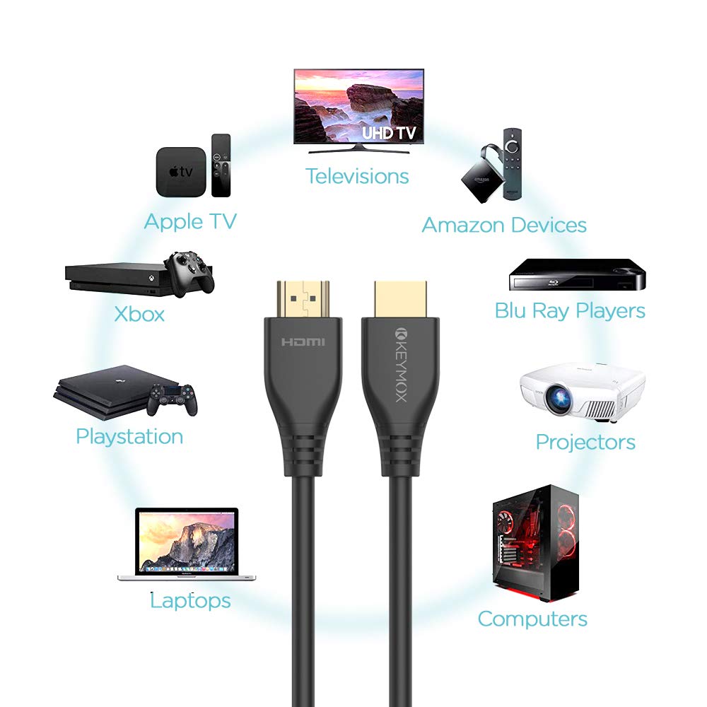8K HDMI Cable 10ft KEYMOX HDMI 2.1 Cable, 48Gbps Ultra HD High Speed, Support 4K@120Hz & 8K@60Hz, Dynamic HDR,eARC/Ethernet, Compatible with Apple