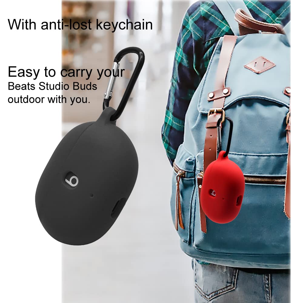 Claiol Silicone Case for Beats Studio Buds 2021/2023, Premium Shockproof Silicone New Beats Studio Buds Case Cover with Keychain. (Black)