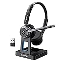Wireless Headset with Mic for Work, Wireless Headphones with Mic(Noise Cancelling), Bluetooth Headset with Microphone, Mute Button & Charge Base…