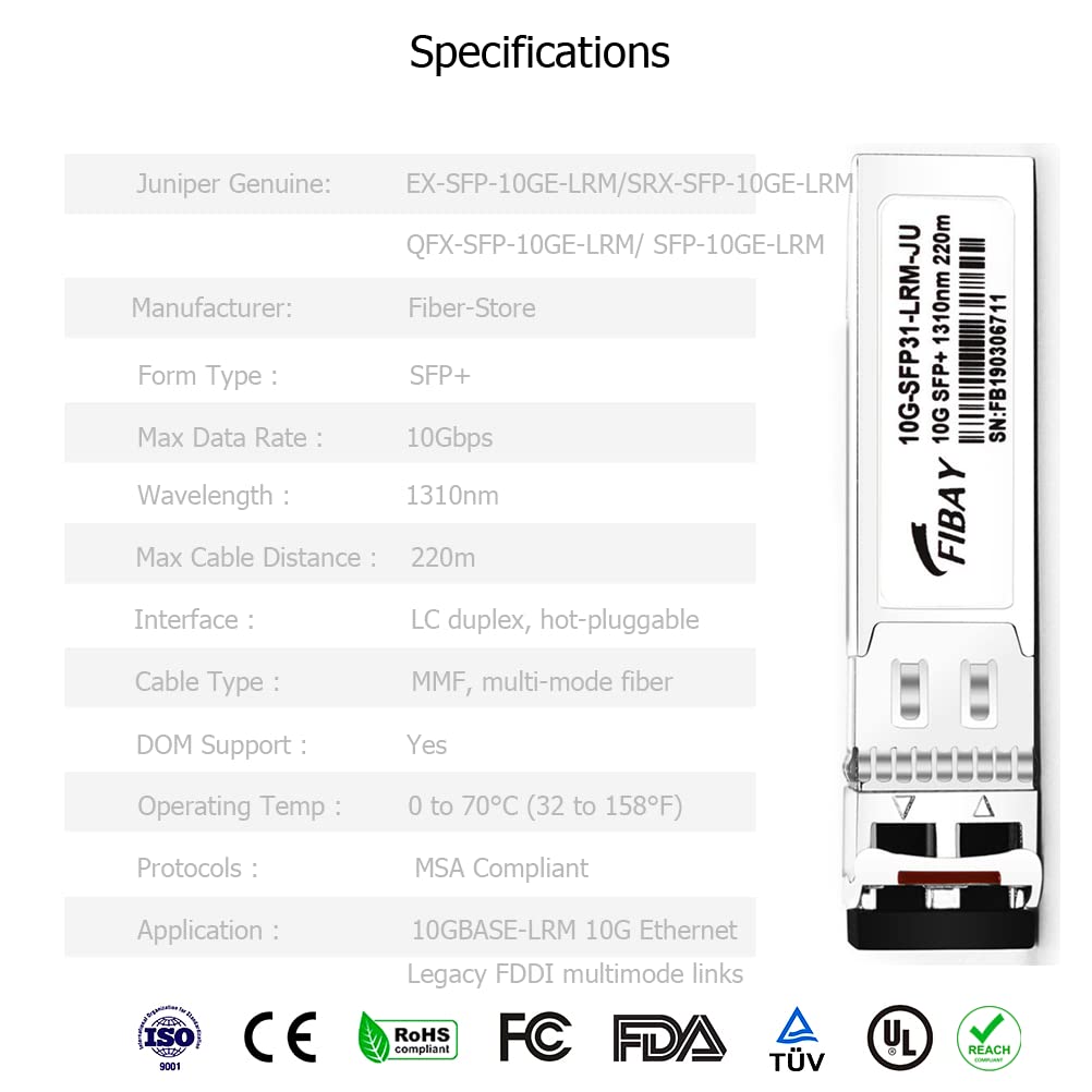 OPSTRAN 10GBASE-LRM SFP+ Optical Transceiver Module Compatible with Juniper EX-SFP-10GE-LRM SRX-SFP-10GE-LRM 10G SFP+ 1310nm 220m DDM Duplex LC MMF