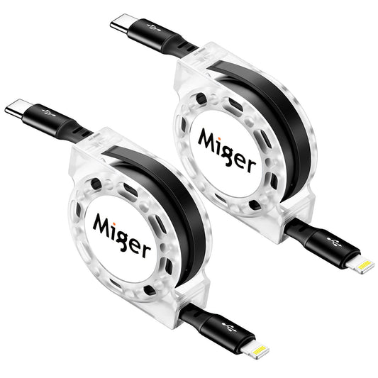 Miger USB C to Lightning Cable [2Pack 4FT] Retractable iPhone Charger Fast Charging Type C to Lightning Cable Charger Cord MFi Certified for iPhone…