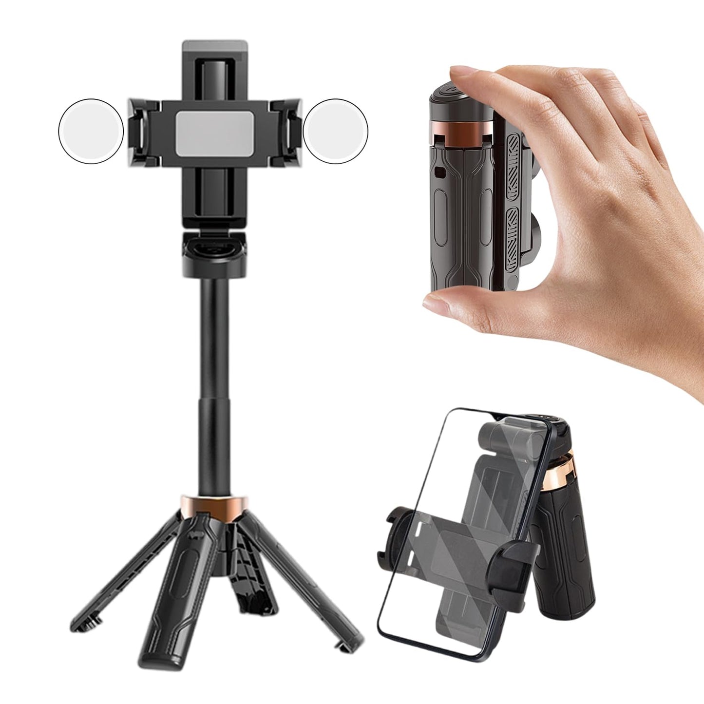 HYTAMY Phone Tripod, Selfie Stick Tripod for iPhone/Android with Remote & Light, Extendable Cell Phone Stand, 360°Rotation Travel Stand