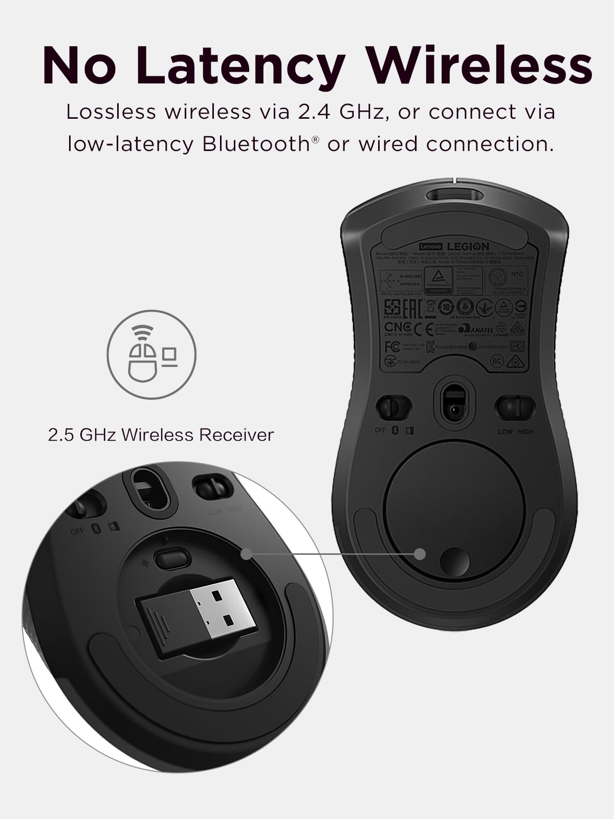 Lenovo Legion M600 RGB Wireless Gaming Mouse - 16,000 DPI, 9 Programmable Buttons, 200-Hour Battery Life, 50-Million Clicks Durability - Ambidextrous