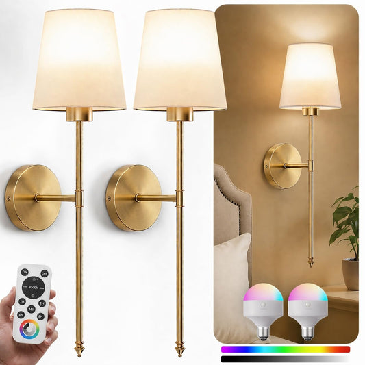 IRONPAX Wall Sconces Battery Operated Set of 2, Wireless Rechargeable Wall Sconce Set of Two, Dimmable Wall Lights with Remote for Bedroom Living Room