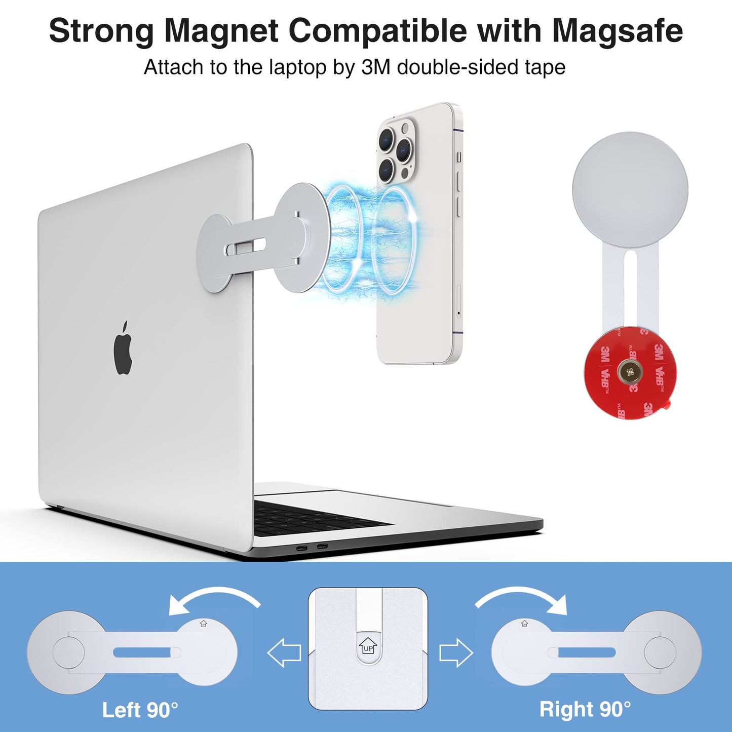 Aerbeis Continuity Magnetic Laptop Phone Holder - Continuity Camera Adapter Compatible with MagSafe for iOS 16 & macOS Ventura, Slim Laptop Phone