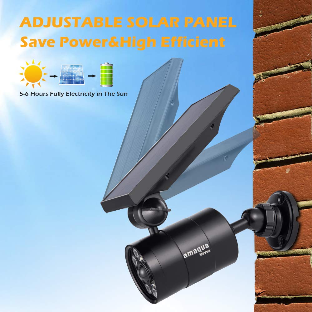 amaqua Solar Motion Spotlight Outdoor Aluminum case 9-Watt(110W Equ.) 1400-Lumen Solar Motion Sensor Floodlight for Outside Garden Patio Garage Deck