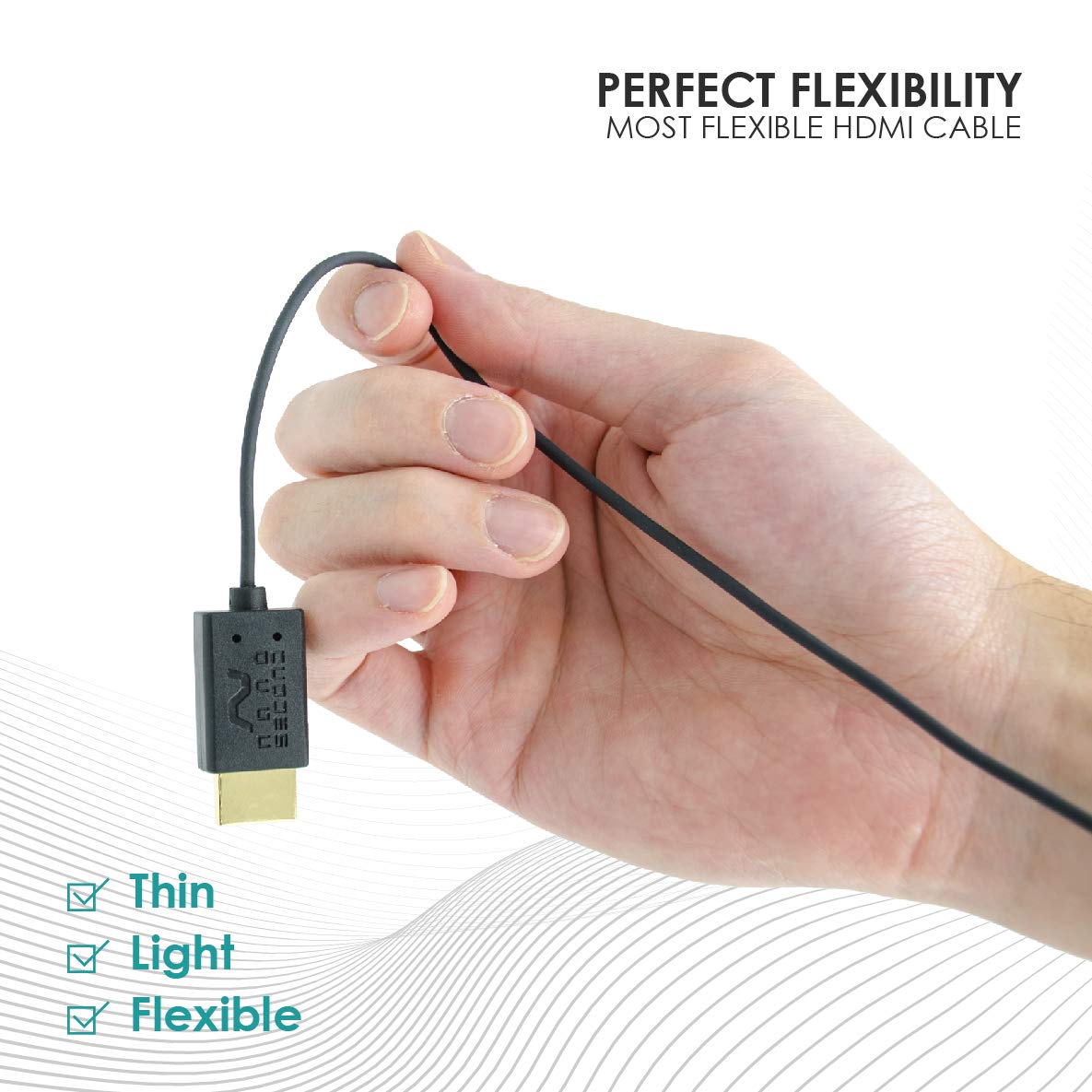 Nanosecond Extreme Slim 2.6' HDMI Cable - World's Thinnest and Most Flexible HDMI Cable. (2.6 Ft / 0.8m) High-Speed Supports Full 1080P, 4K, UltraHD