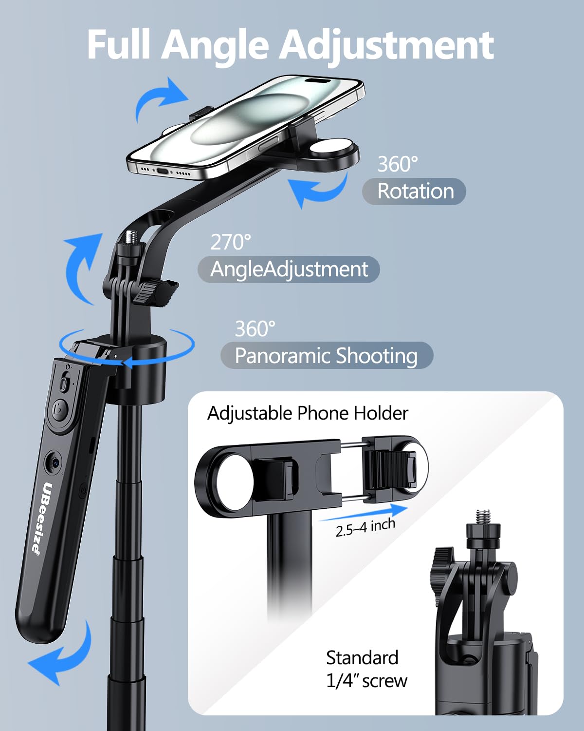 UBeesize 70'' Auto Face Tracking Tripod 360° Rotation with Stand, Phone Tripod with Fill Light, Selfie Stick & Phone Stand for Recording, Vlog/Live