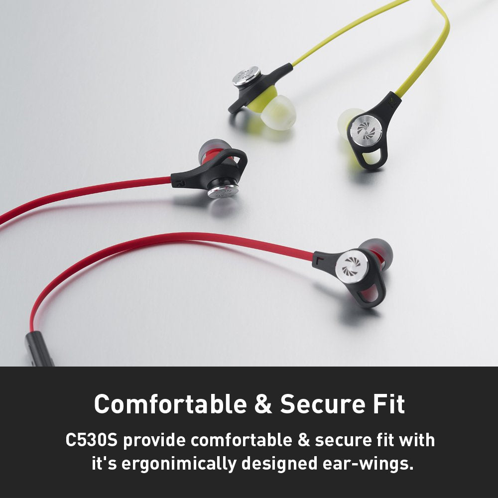 Phiaton C530S In Ear Stereo Earbuds Headphones Wired Earphones with Microphone and Controller, Extra Bass, Red