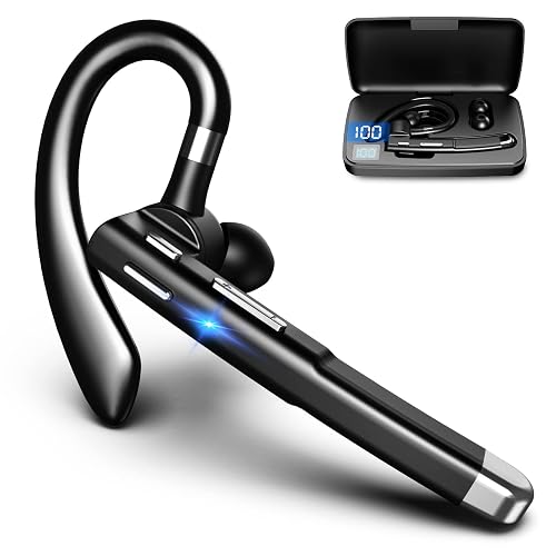 Hsility Bluetooth Headset for Work 500Hrs Standby Time with Charging Case 270 Degrees Rotatable Microphone with LED for Truck Driver Bussiness