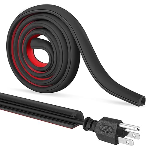 Self-Adhesive Cable Hider, Flexible Wire Cover Cable Raceway for Wires, Wall Mount TV, Home Audio, Network, Power, and Phone Line Managemen (Black