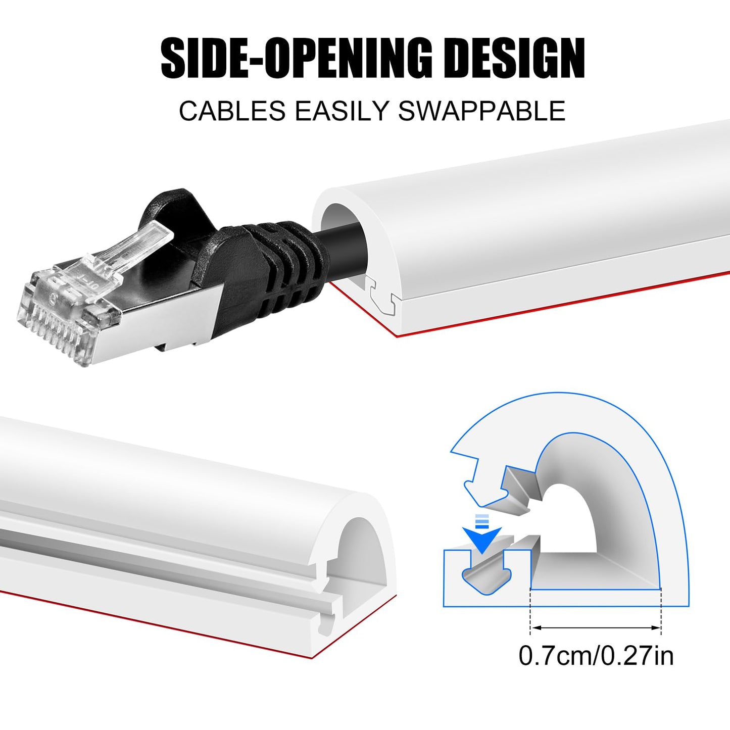 Self-Adhesive Cable Hider, Flexible Wire Cover Cable Raceway for Wires, Wall Mount TV, Home Audio, Network, Power, and Phone Line Managemen (Gray