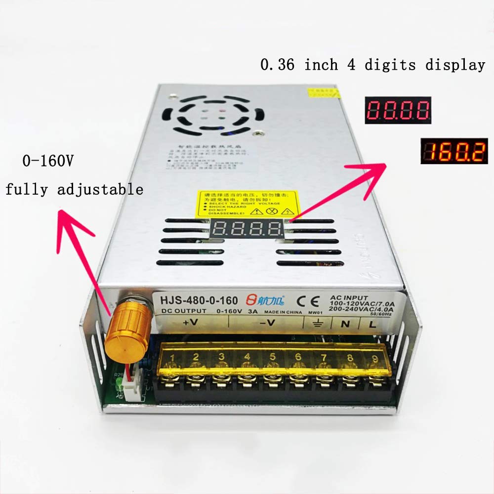 0-160V DC Adjustable Switching Power Supply 110V/220V AC to DC 160V 3A Power Supply Transformer Digital Display 480W Voltage Regulator Power Converter