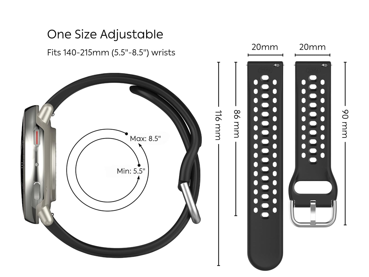 UPZOBU 20mm Watch Band for Amazfit Active 2 Band, 3 Pack