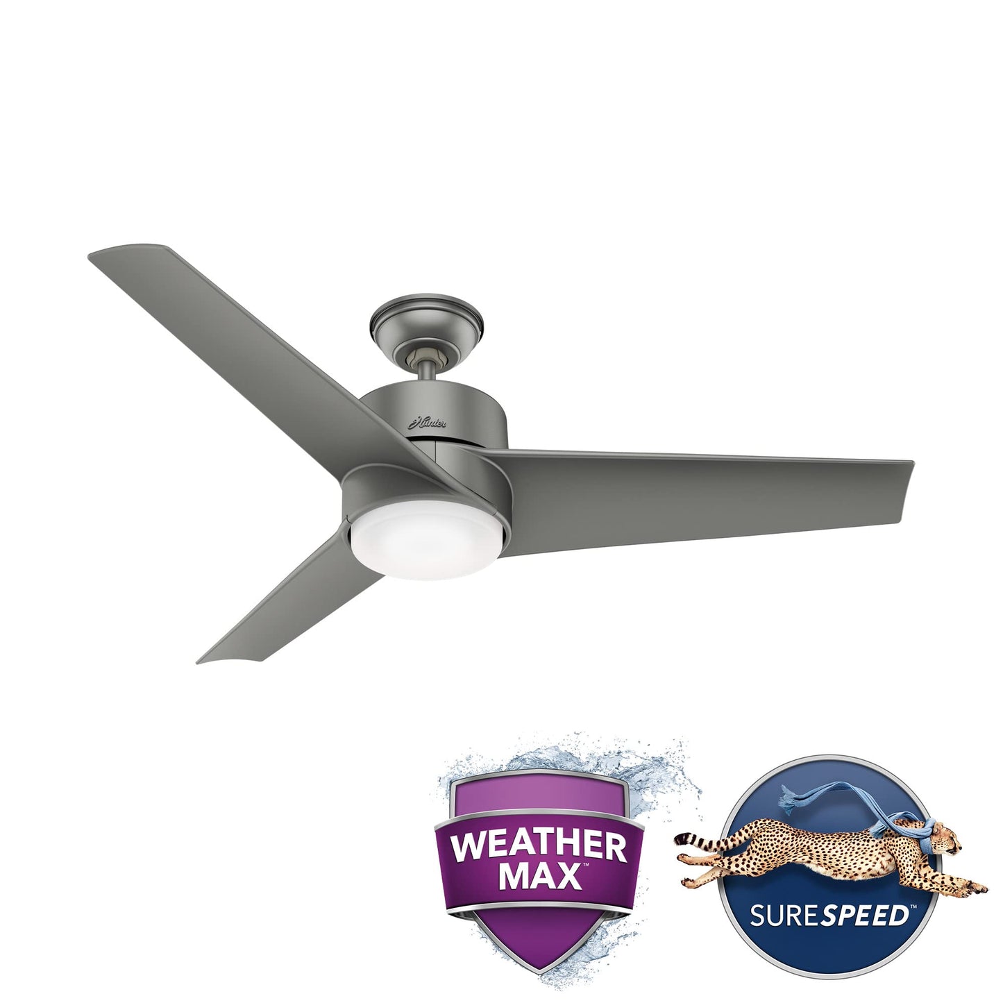 Hunter Fan 54 in Contemporary Matte Silver Finish Outdoor Ceiling Fan with LED Light Kit, 3 Blades (Renewed)