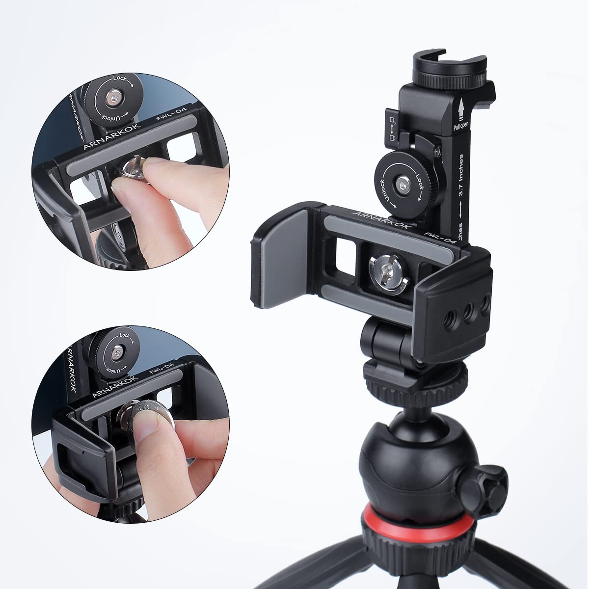 ARNARKOK Power Bank Clamp Holder,Camera Cage,with 1/4" Screw,Cold Shoe Mount,Phone Holder Clip [Thick Case & Big Phones Friendly],Radar Detector Mount