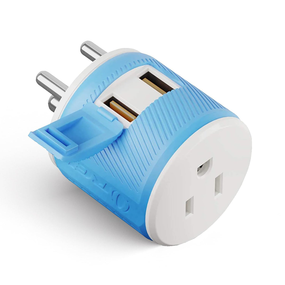 OREI Type D Travel Adapter with 2 USB Ports - 3-in-1 India Plug Adapter
