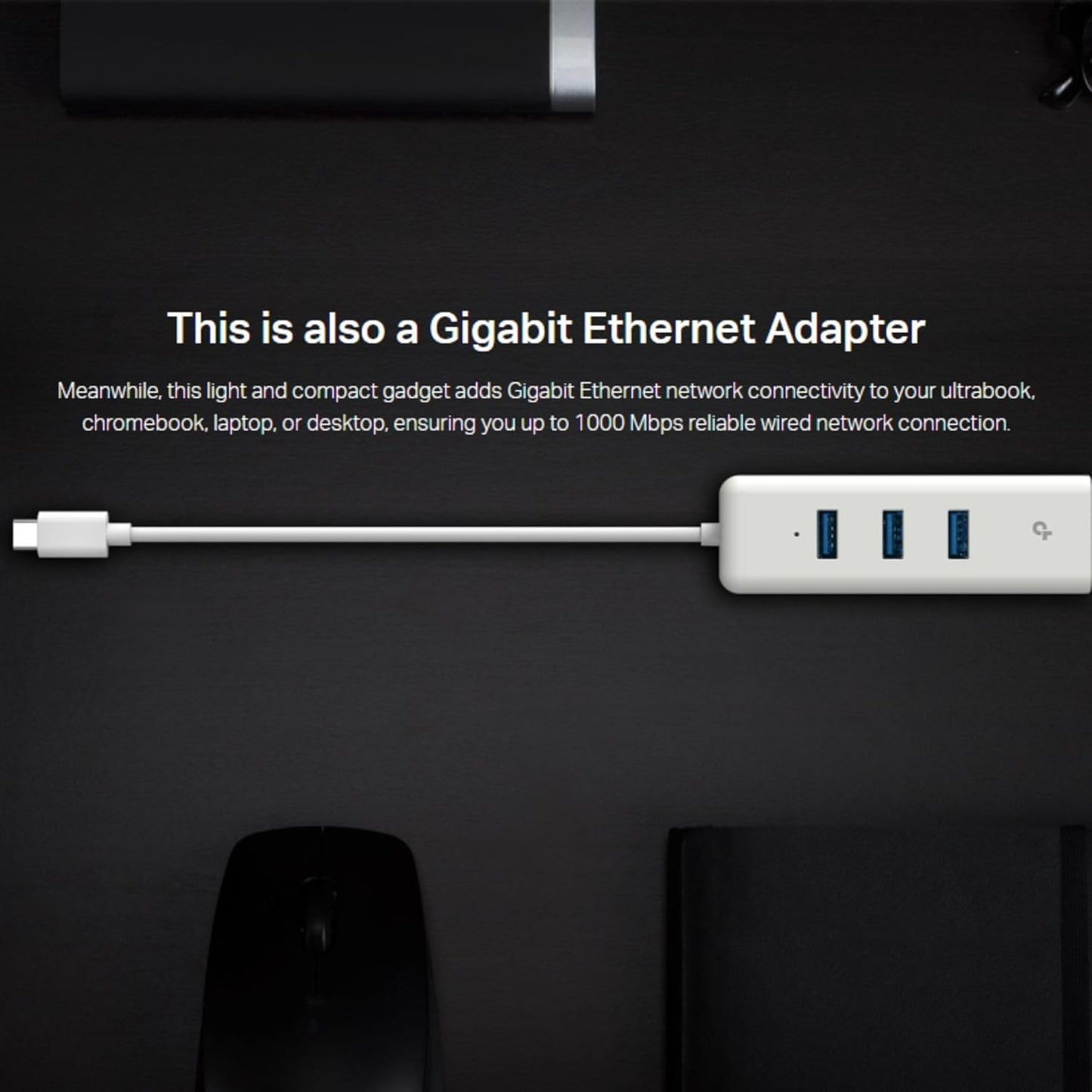 TP-Link UE330C USB-C 3.0 to Ethernet Adapter | Portable 3-Port USB-A 3.0 Hub w/ 1 Gigabit RJ45 Ethernet Port | Laptop Network Adapter | Plug & Play |
