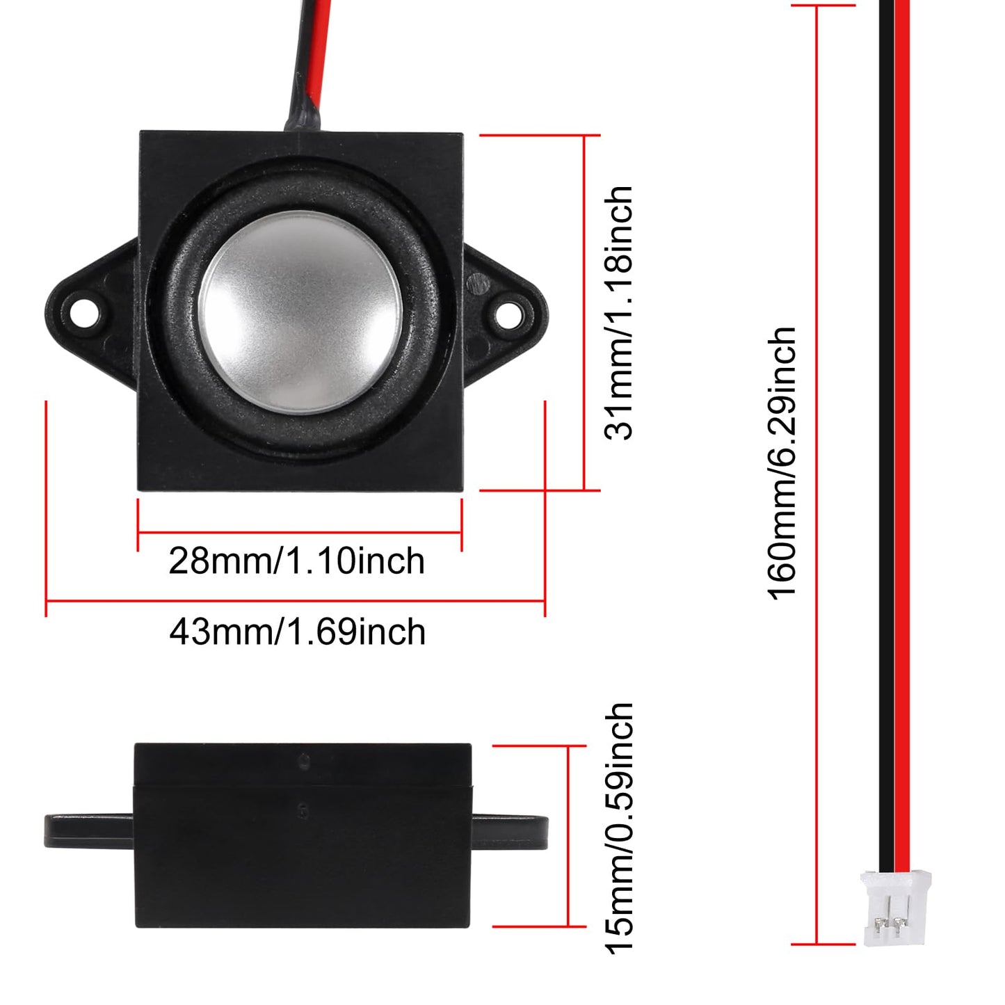 4Pcs 3W 4 Ohm Mini Loudspeakers 3 Watt JST-PH2.0 Interface Micro Speaker for Arduino, Small Electronic Projects, Advertising Machines, LCD TV Monitors
