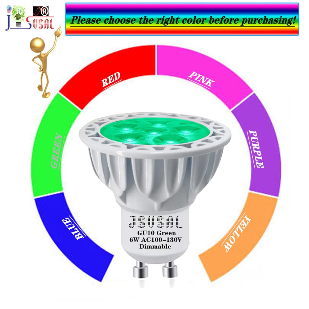 JSVSAL MR16 GU10 LED Bulb,Green,120V 6W, Aluminum Casing,Dimmable,2-Pack