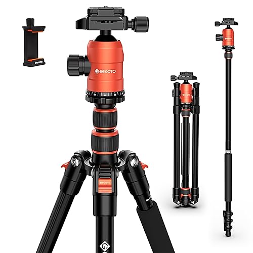 [Upgrade Version] GEEKOTO 77'' Aluminum Camera Stand & Monopod, Foldable Travel Gear with 360° Ball Head and Quick Release Plate for DSLR, Work,
