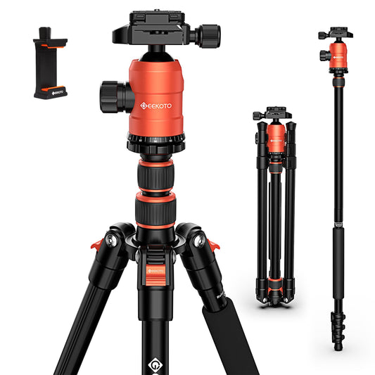 [Upgrade Version] GEEKOTO 77'' Aluminum Camera Stand & Monopod, Foldable Travel Gear with 360° Ball Head and Quick Release Plate for DSLR, Work,