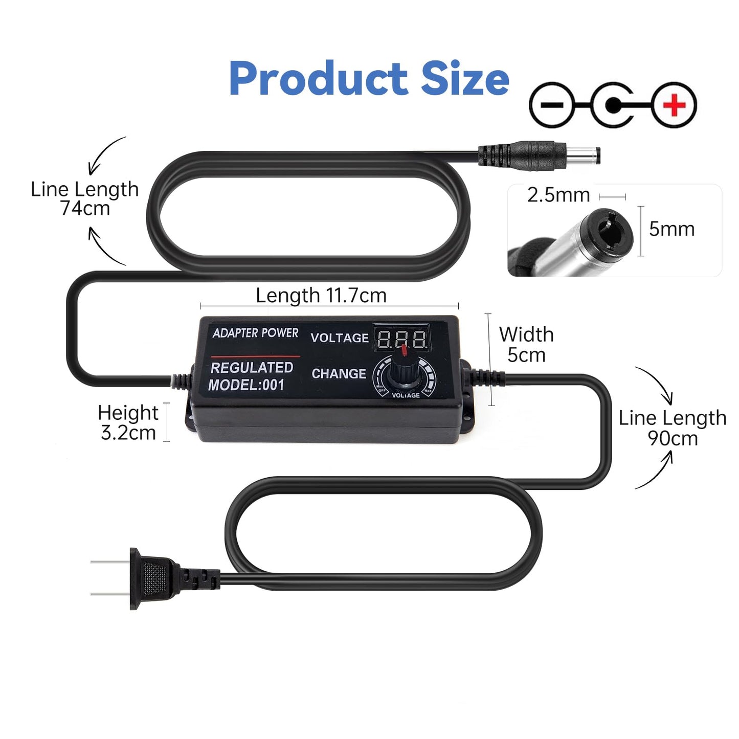 HZHFCB 3V-24V 3A 72W Power Supply Adjustable DC from 3V to 24V Variable Universal Continuous AC/DC Adapter 100V-240V AC to DC Converter with 8 Tips.