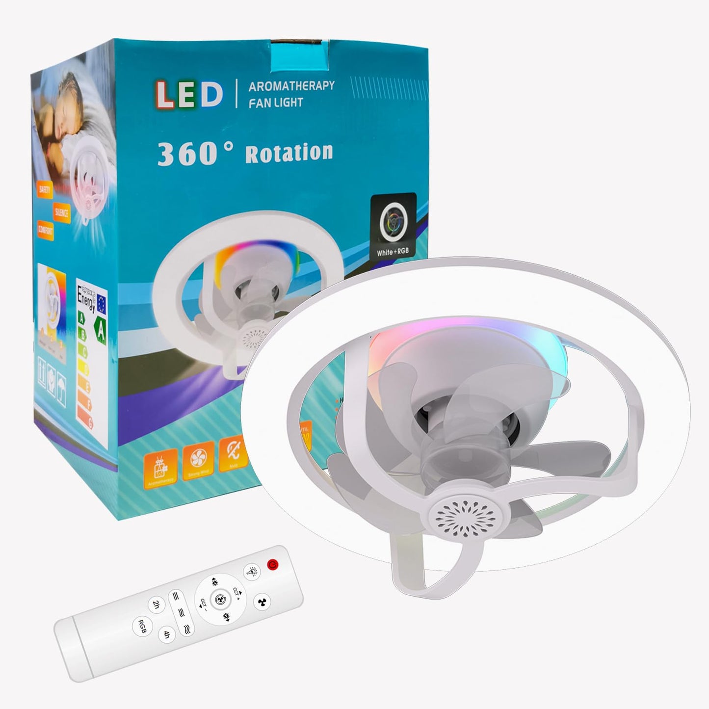 VANLUDA Socket Fan Light,11 Inches E26/E27 Ceiling Fan with Light Dimmable+RGB Atmosphere Lighting,360°Rotation Light Socket Fan 3 Speeds Fan Light