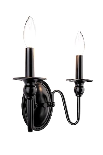 Aspen Creative 62710-01-2, 2 Lights Indoor Wall Fixture, 10-1/4" W x 7-3/8" H x 5-1/8" E, Matte Black Finish, Bulb Not Included