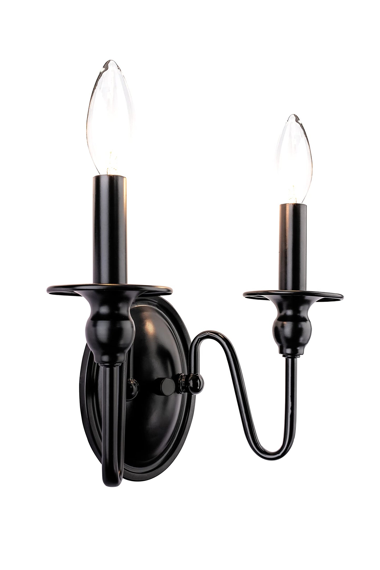 Aspen Creative 62710-01-2, 2 Lights Indoor Wall Fixture, 10-1/4" W x 7-3/8" H x 5-1/8" E, Matte Black Finish, Bulb Not Included