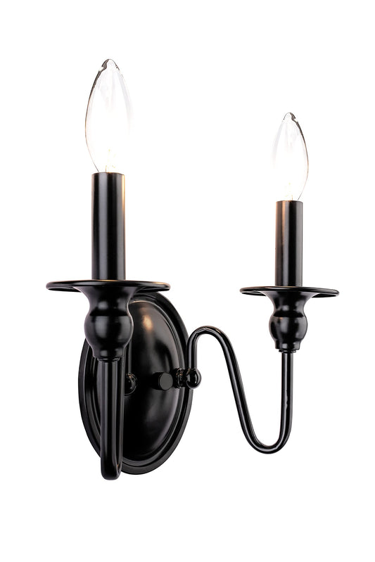 Aspen Creative 62710-01-2, 2 Lights Indoor Wall Fixture, 10-1/4" W x 7-3/8" H x 5-1/8" E, Matte Black Finish, Bulb Not Included