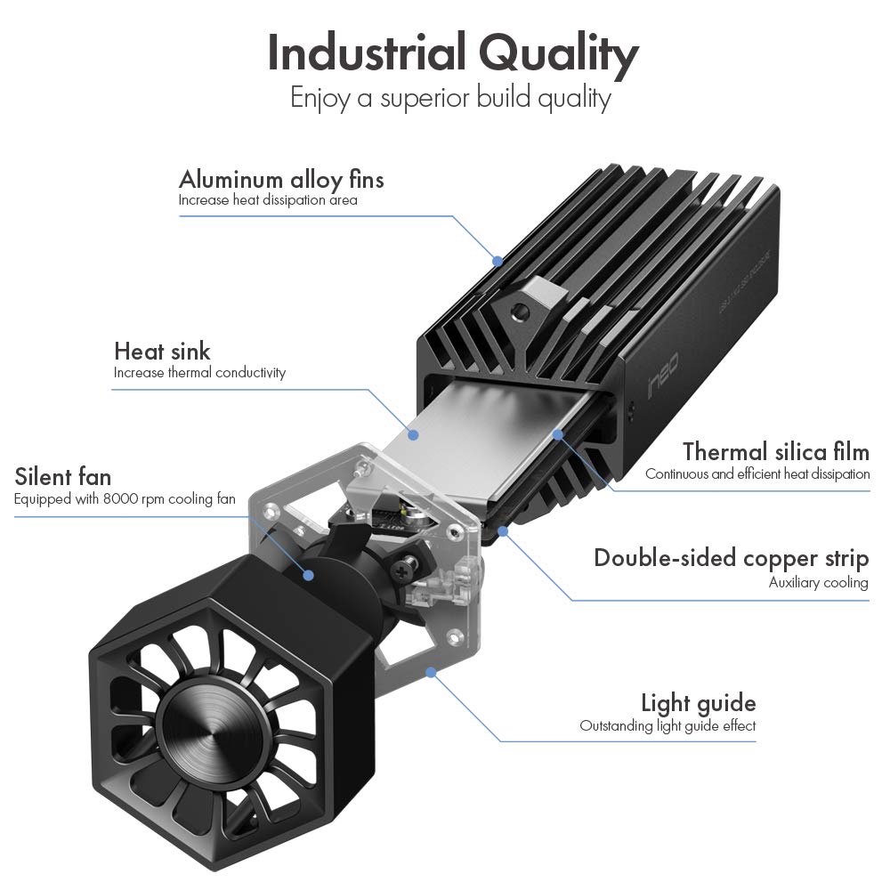 ineo M.2 NVMe (PCIe) SSD Enclosure Built-in Cooling Fan and Write Protection Switch [C2605-NVMe]