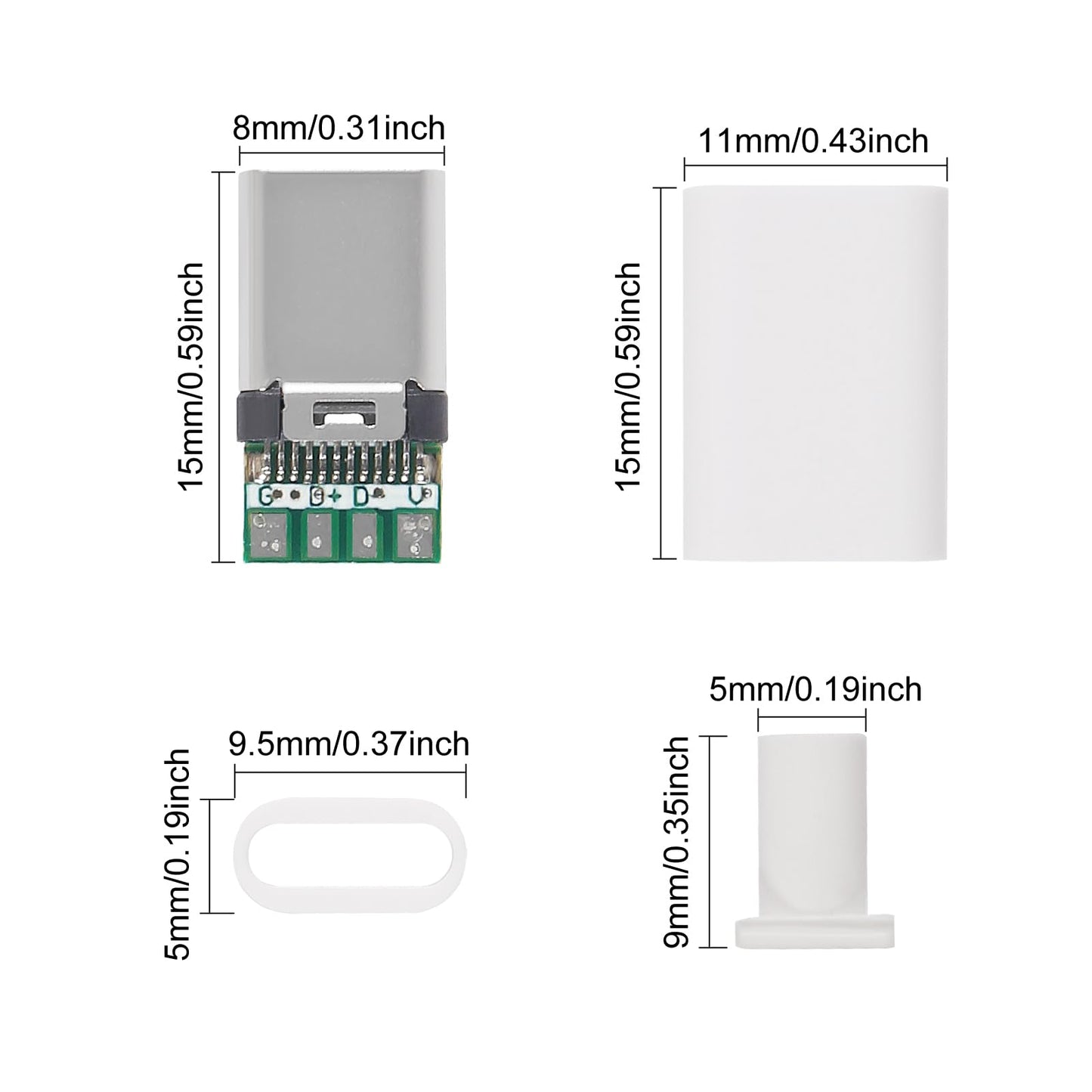 AITRIP 20PCS USB 3.1 Type C Connector 24 Pins Male Plug Socket Receptacle Adapter to Solder Wire & Cable 24P PCB Board Support Module-White