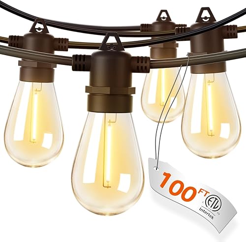 addlon 100FT Outdoor String Lights LED Waterproof Patio Lights with 32 Edison Dimmable Bulbs Shatterproof Hanging Lights for Outside Cafe Bistro