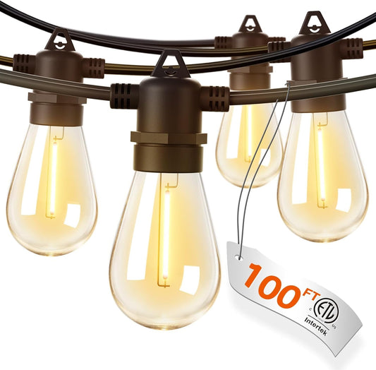 addlon 100FT Outdoor String Lights LED Waterproof Patio Lights with 32 Edison Dimmable Bulbs Shatterproof Hanging Lights for Outside Cafe Bistro