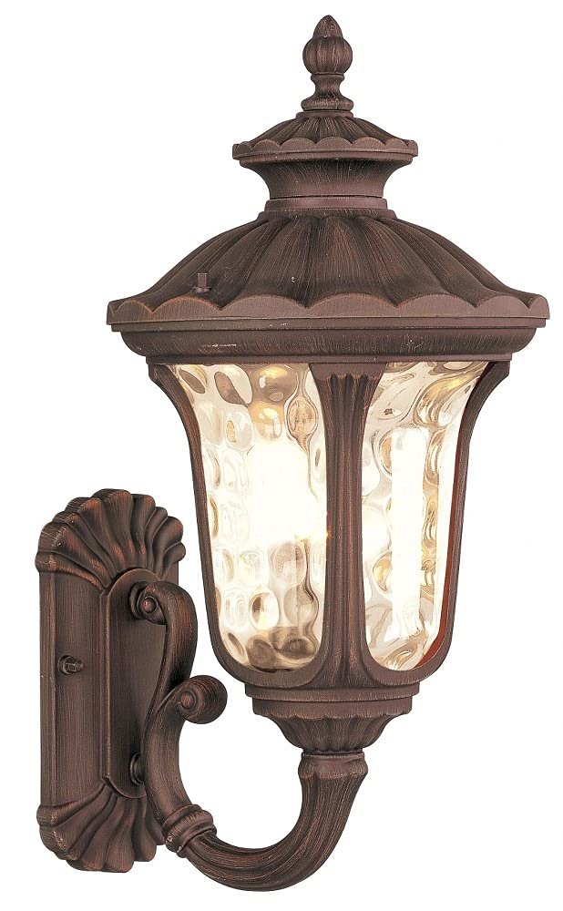 Livex Lighting 7652-58 Oxford 1 Light Imperial Bronze Cast Aluminum Wall Lantern with Light Amber Water Glass