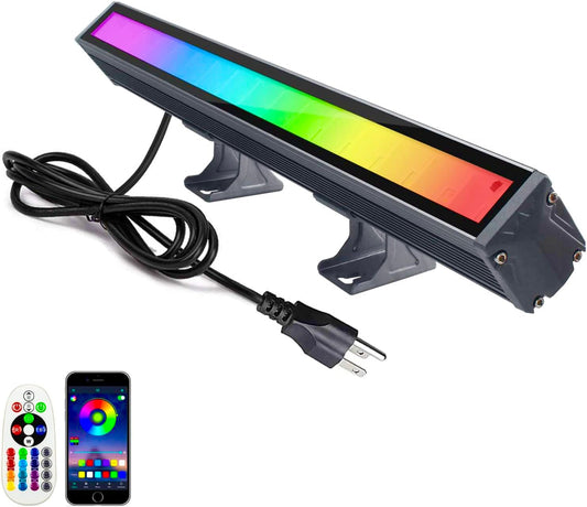 48W LED RGB Color Changing Flood Light, Wall Washer Light Bar with Remote Control & APP Control Timing Memory, IP66 Waterproof for Outdoor Indoor