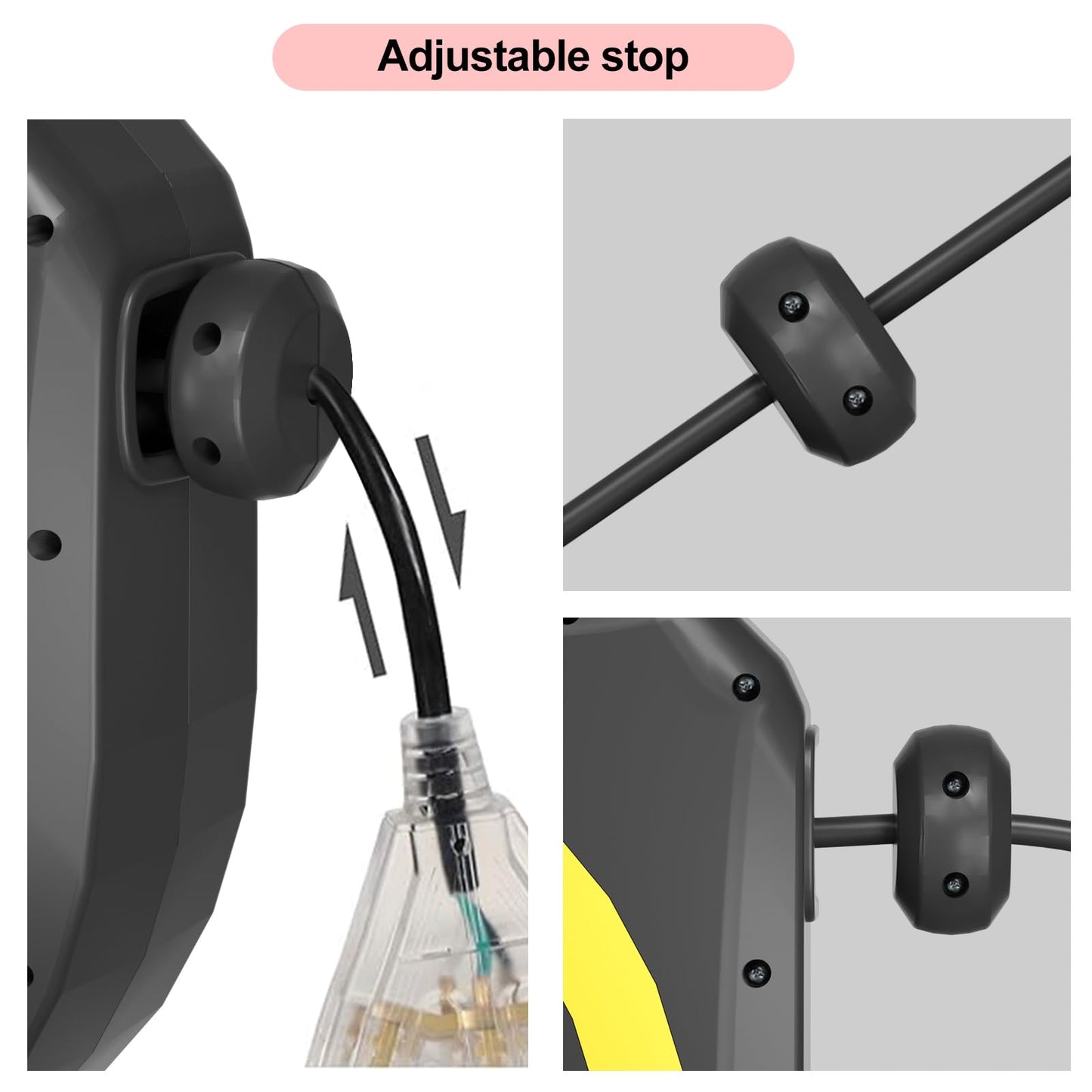 oviitech 50 Ft Retractable Extension Cord Reel,14/3 AWG SJTW Heavy Duty Power Cord, 3 Electrical Outlets,13 Amp Circuit Breaker,Black and Yellow,ETL